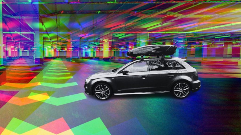I PARK MY SLIVER AUDI A3 IN THE UNDERGROUND PARKING LOTS WITH THULE MOTION XT CARGO BOX ON TOP