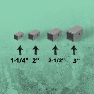 hitch receiver dimensions: 1-1/4 inches, 2 inches, 2-1/2 inches, 3 inches