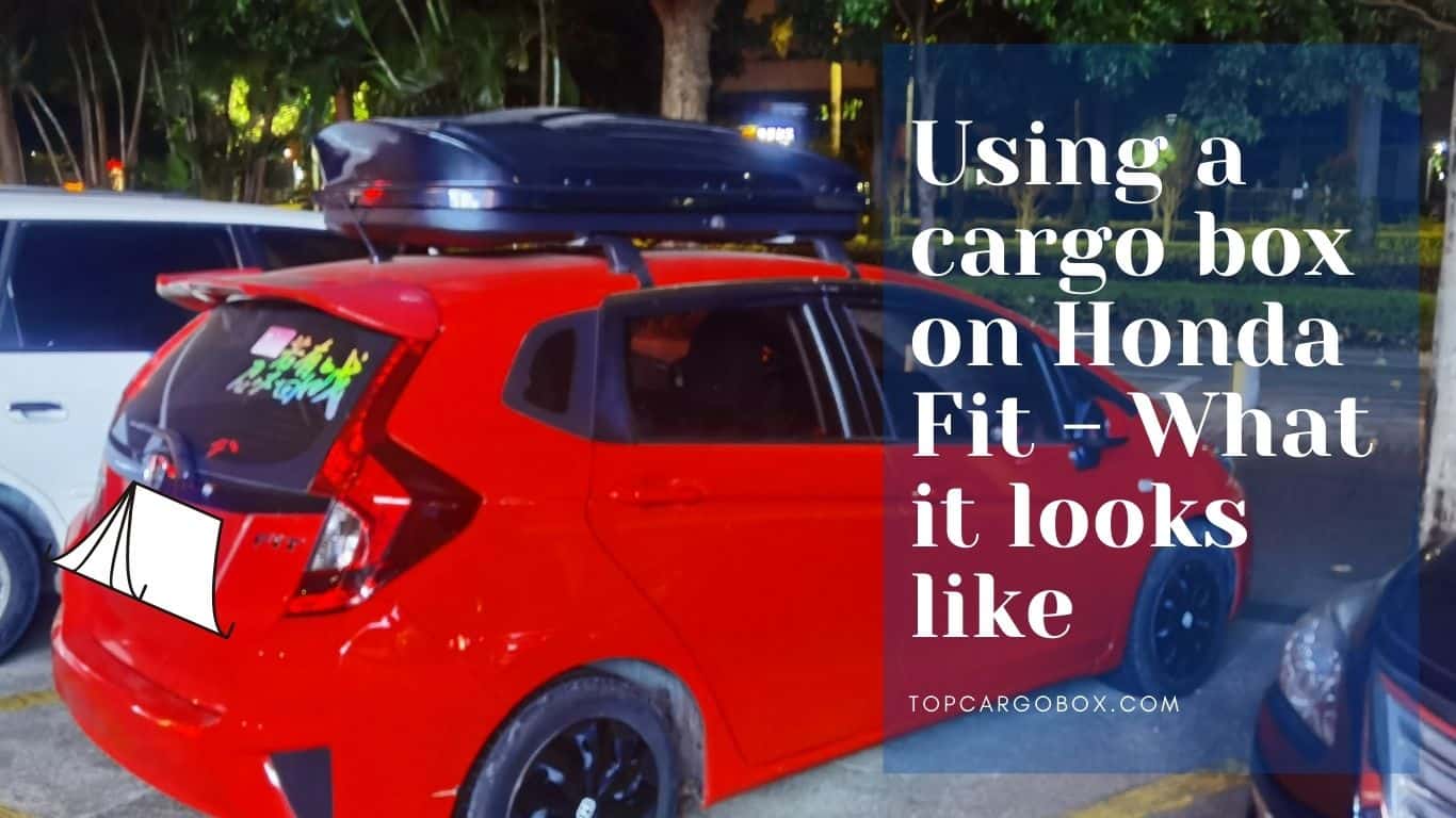 installing a black aerodynamic cargo box on Honda Fit - What it looks like after installation