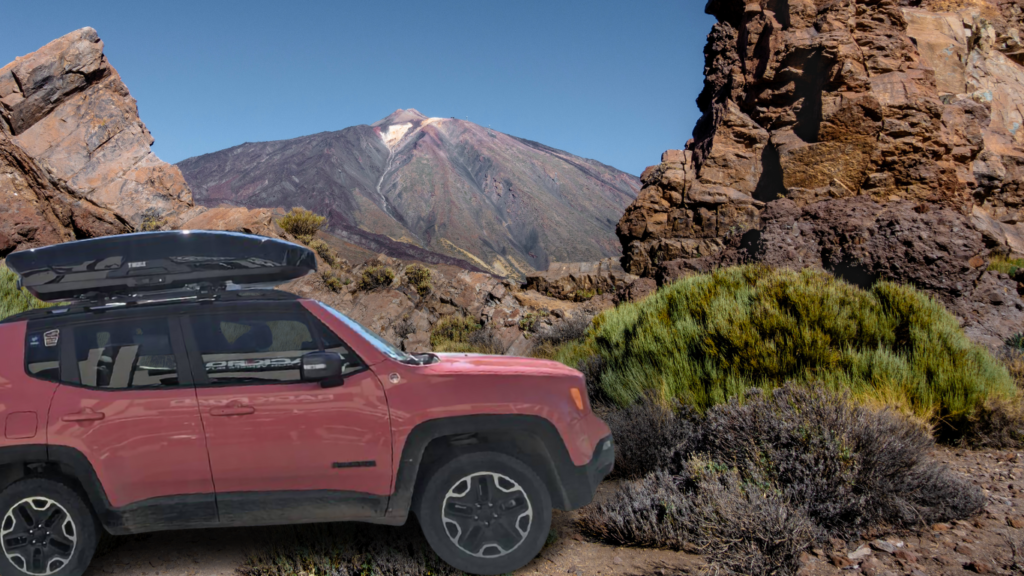 jeep renegade in mountain zoon with Thule black cargo box