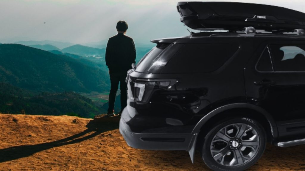 He drives his Ford Explorer to the hill and thinks about how many things he can load into the Thule roof box.