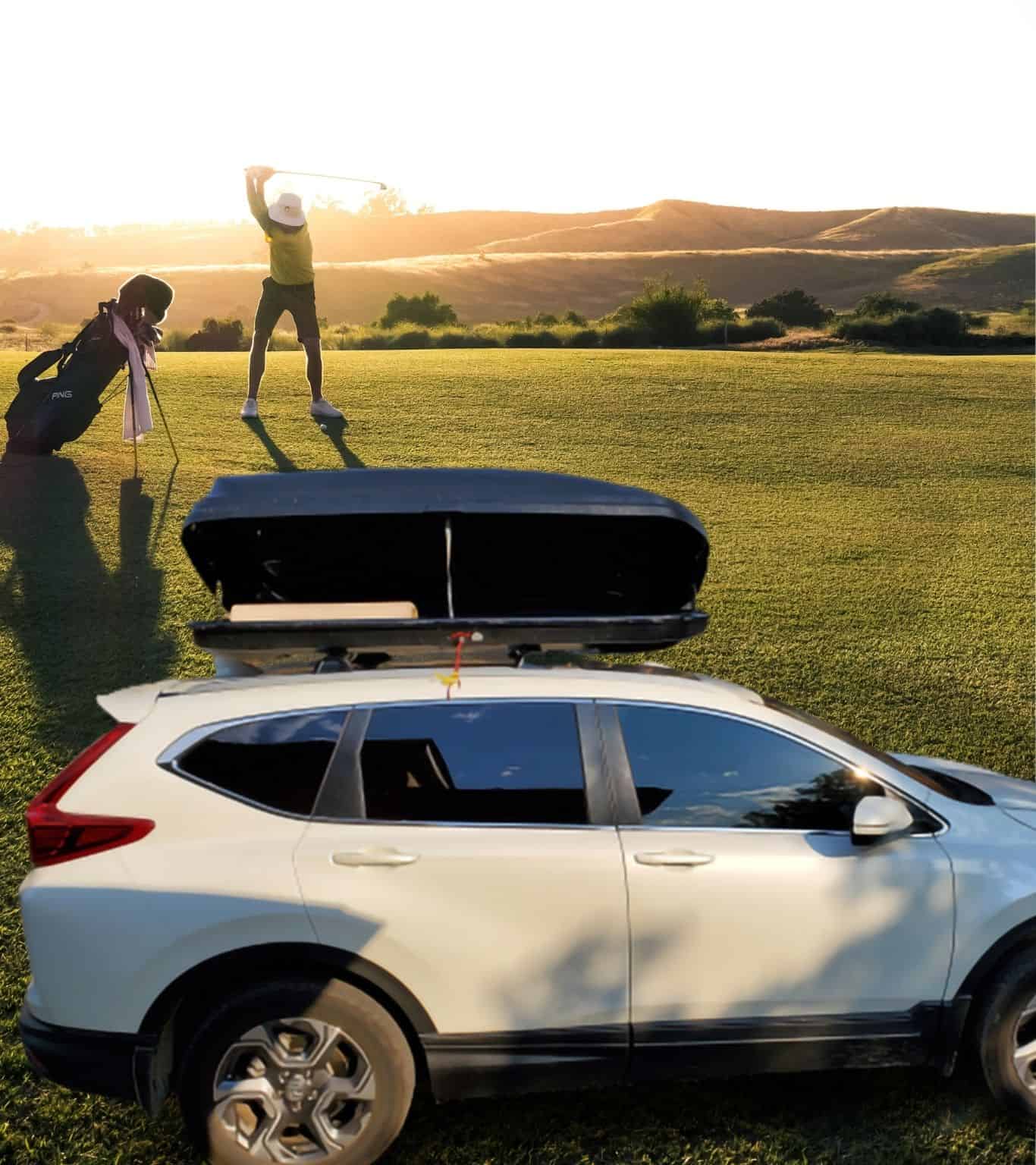 You can load your golf clubs or gear into a car rooftop luggage roof box and transport them between places.