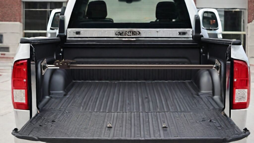 cargo bar in use on truck trunk bed