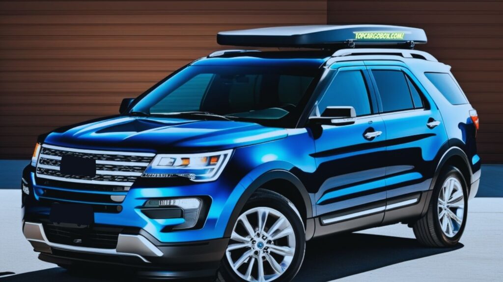 Ford Explorer with a black rooftop cargo carrier