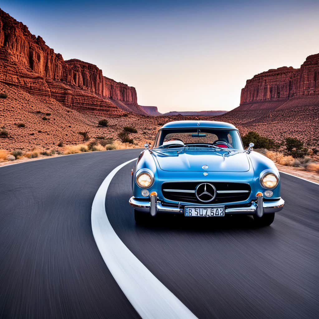 driving a Mercedes Benz on route 66