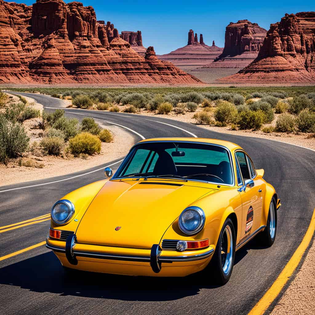 driving a Porsche 911 on Route 66