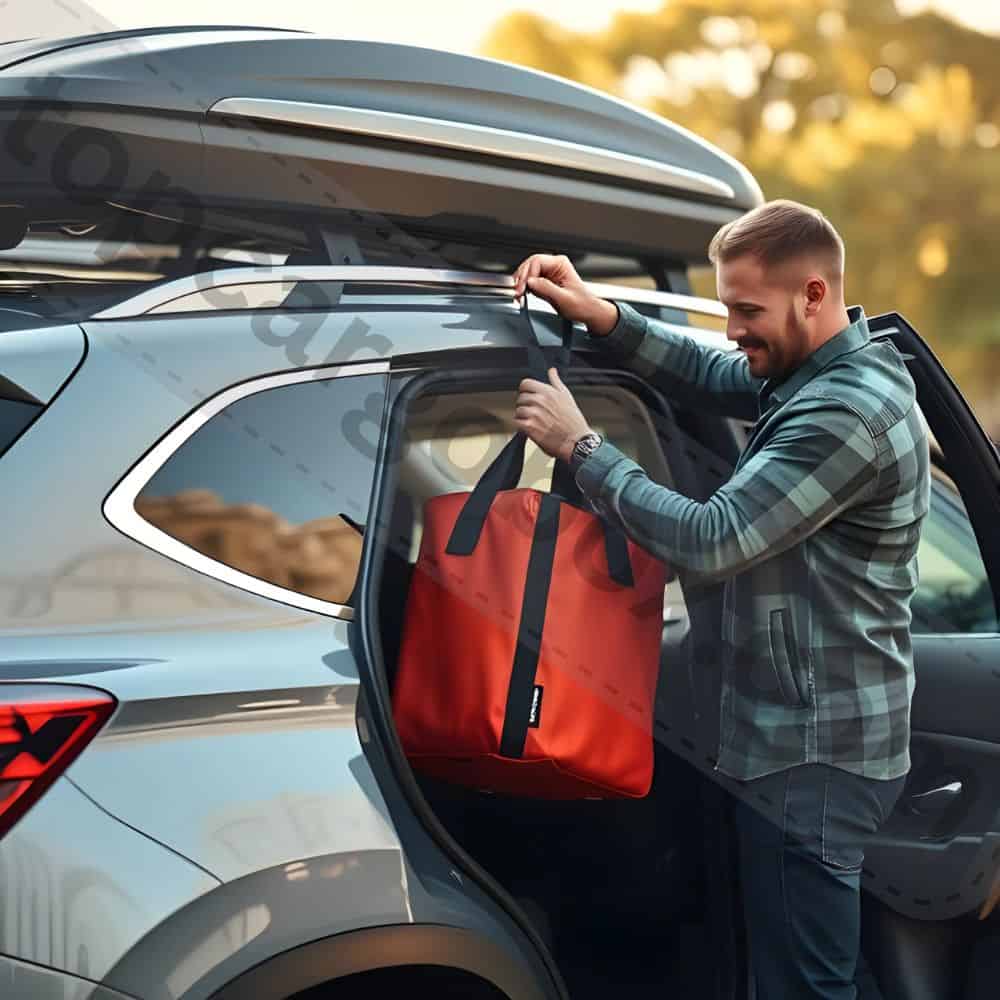 "Infographic illustrating how roof box storage capacity leads to psychological overpacking tendencies and increased fuel consumption."