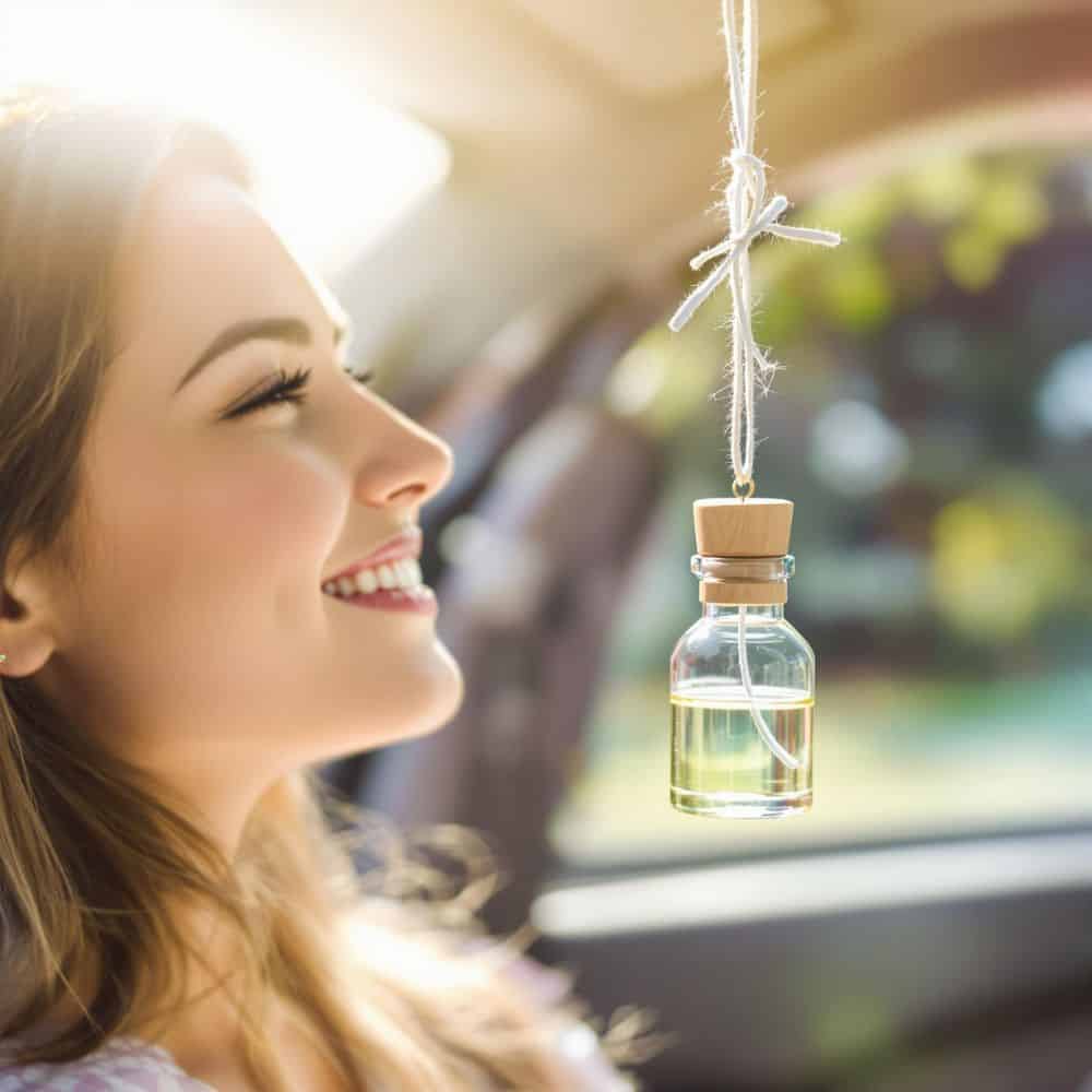 "Comparison table of four car air fresheners showing scent options, materials, longevity, and key features for C CLASSY, Rewgey, Tyrikuu, and Aeshory brands."