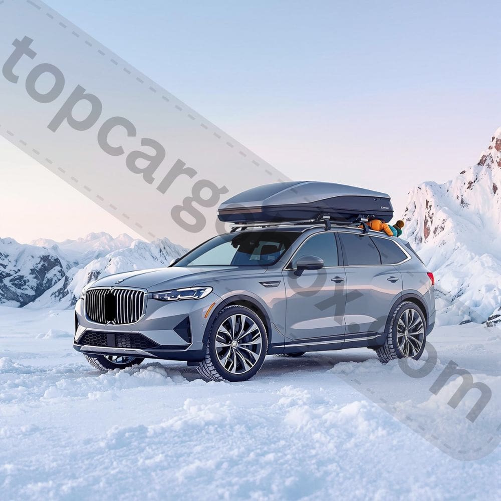 "A reinforced roof box with dual-point locks and a steel security cable, deterring polar bears and thieves. LED motion-sensor strips glow faintly, adding an extra layer of protection in the frozen wilderness."
