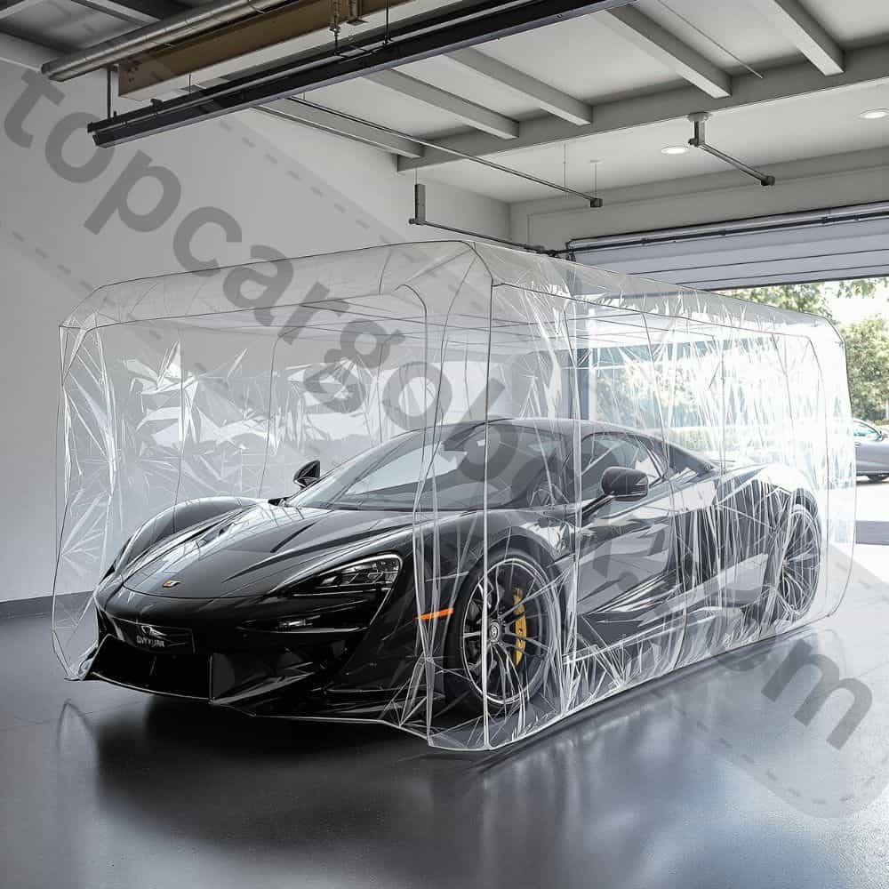 "Installation demo: Driver parking onto IN THE GARAGE's 0.45mm PVC floor mat for easy setup."
