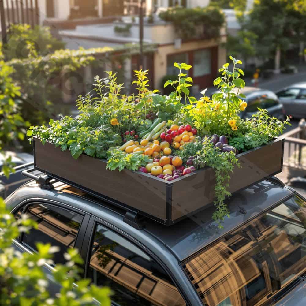 Close-up of thriving lettuce and herbs in a roof box hydroponic system, demonstrating soil-free, water-efficient gardening for city dwellers.