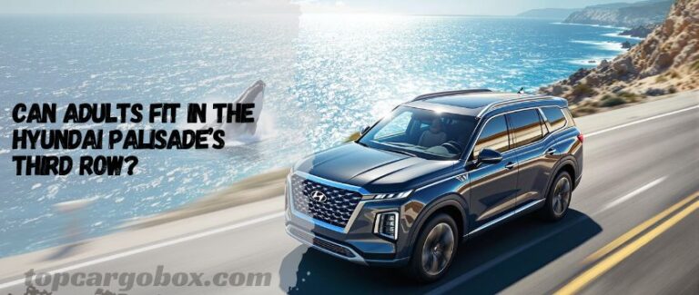 A frustrated adult passenger squeezed into the third row of an SUV, knees pressed against the seatback during a road trip.