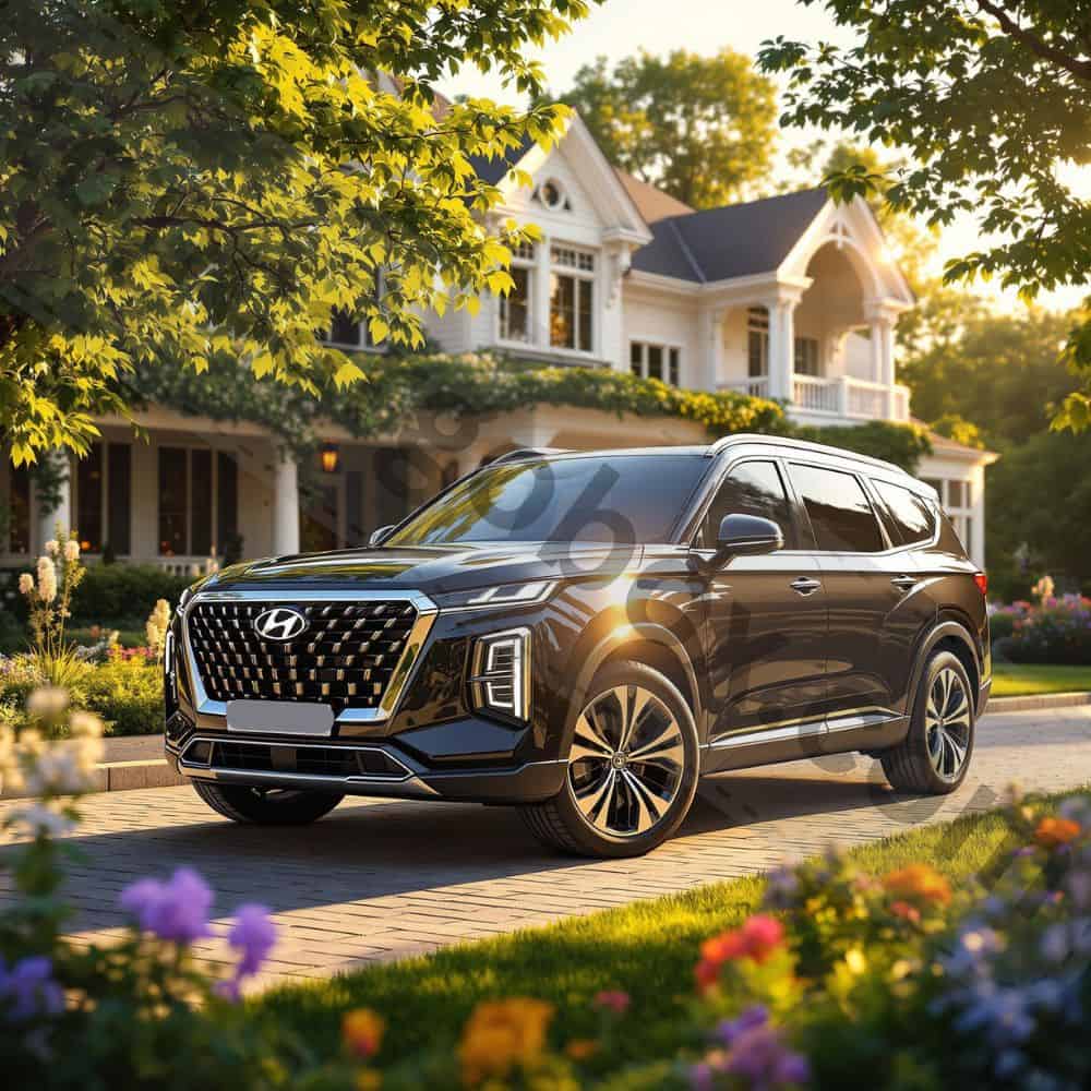 "Adult passengers testing the Hyundai Palisade's third-row seating comfort and legroom space."