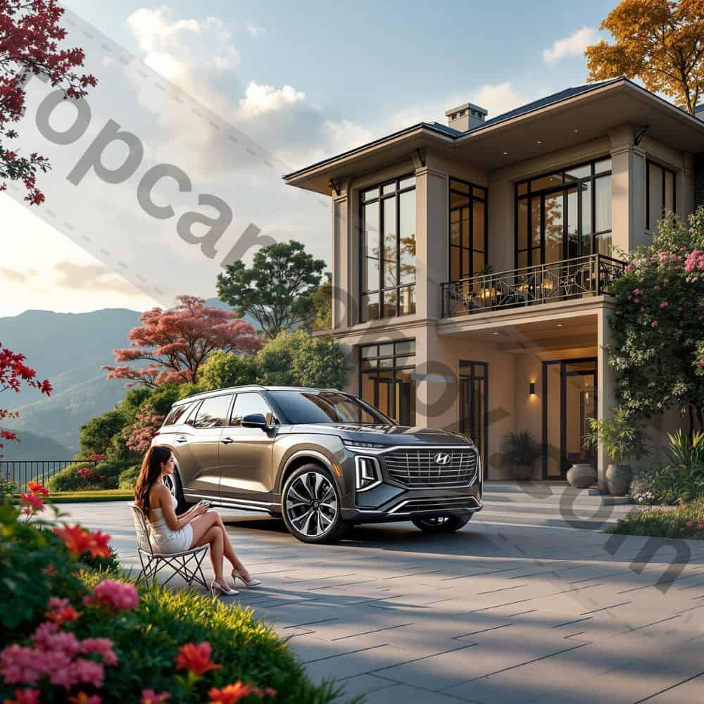 "A 2025 Hyundai Palisade parked at a dealership showing its unchanged exterior styling from the 2024 model."