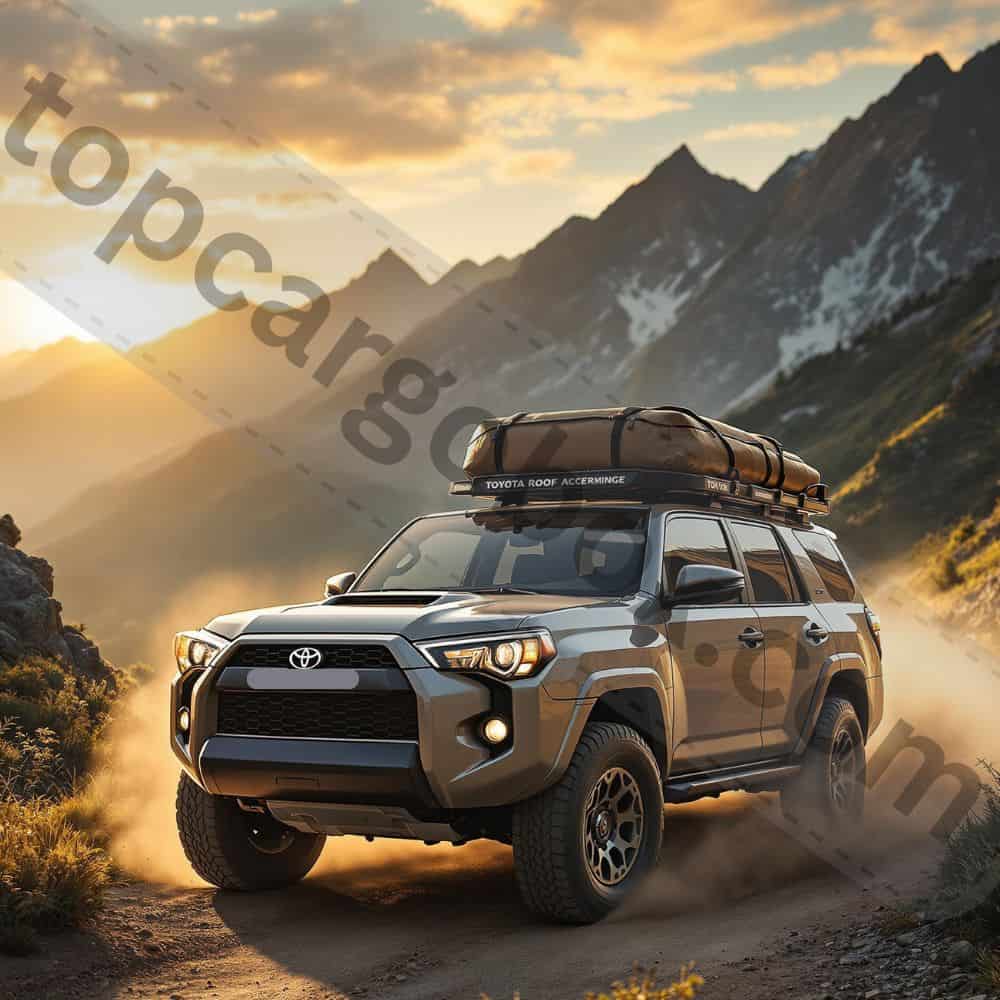 A rooftop cargo bag securely strapped to a car's roof rack, demonstrating proper load distribution for safe travel.