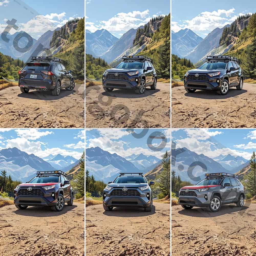 Roof rack with kayak mounts attached to RAV4
