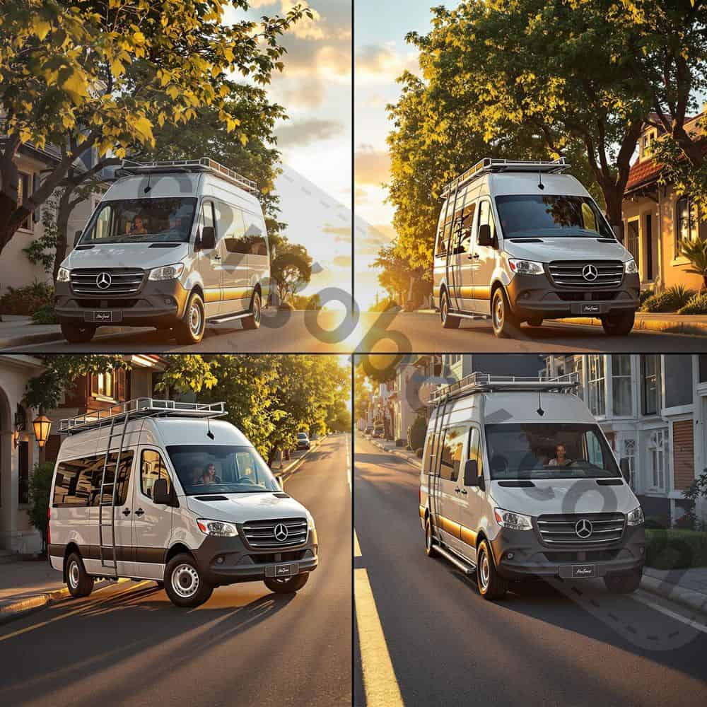 "A muddy Sprinter van with a Surco stainless steel ladder, demonstrating its rustproof durability in off-road conditions."