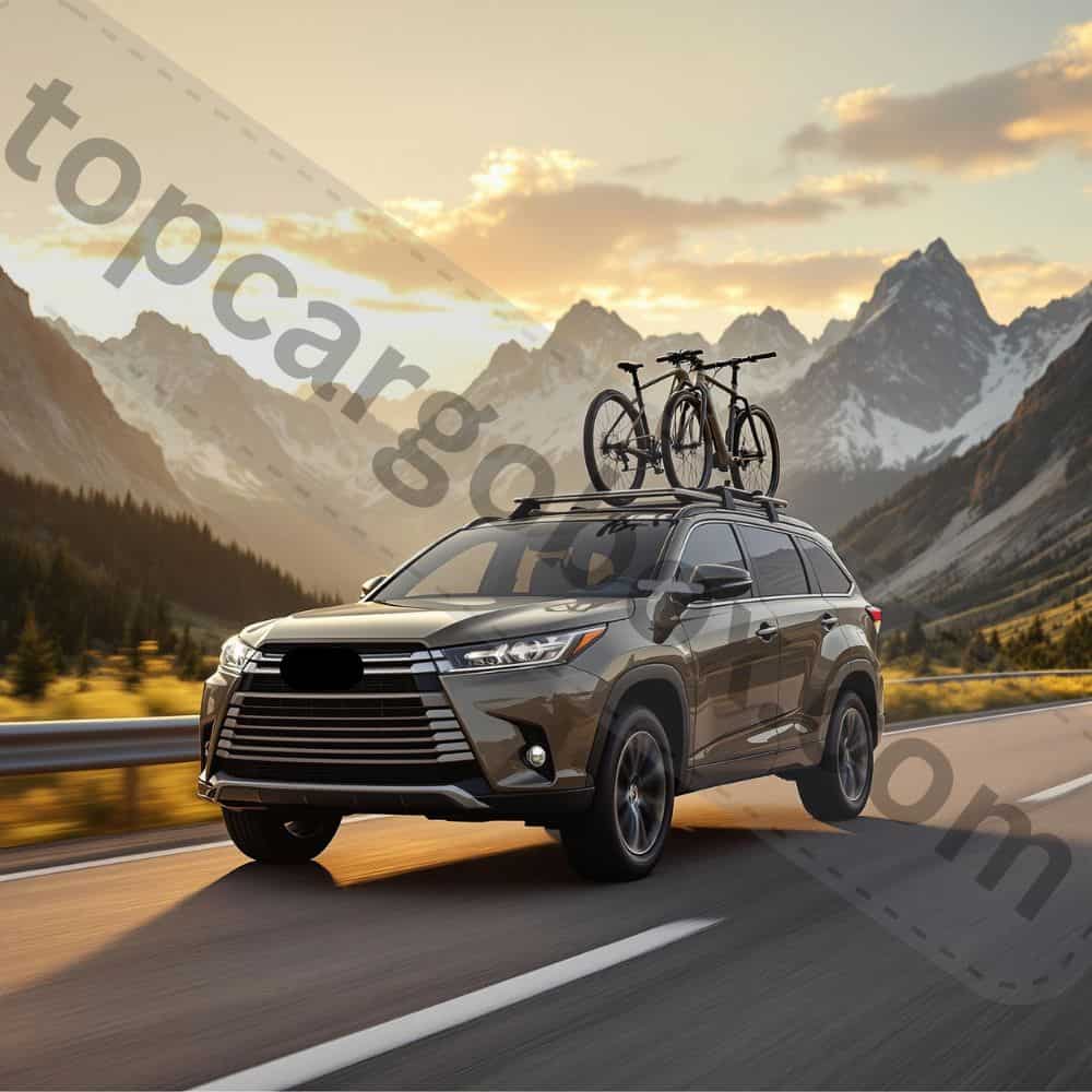 Rear view of a car with a trunk-mounted bike rack obscuring the tail lights and license plate, demonstrating an illegal setup that could result in a ticket.