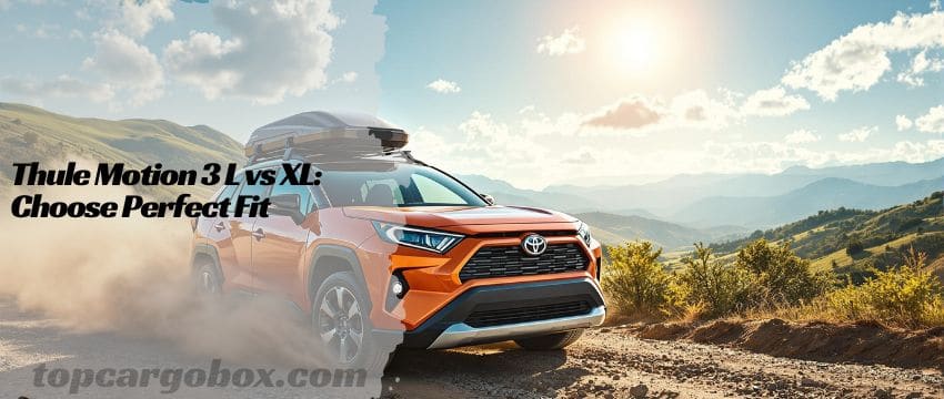 "An infographic showing the Thule Motion 3 L and XL dimensions, capacity, and ideal vehicle pairings for each size."