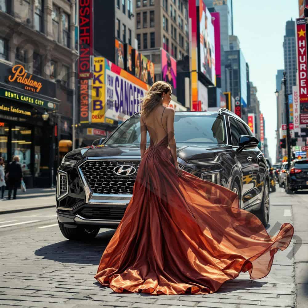 "Image of a 2025 Hyundai Palisade Calligraphy in Robust Emerald, showcasing its sleek exterior design and spacious three-row seating."