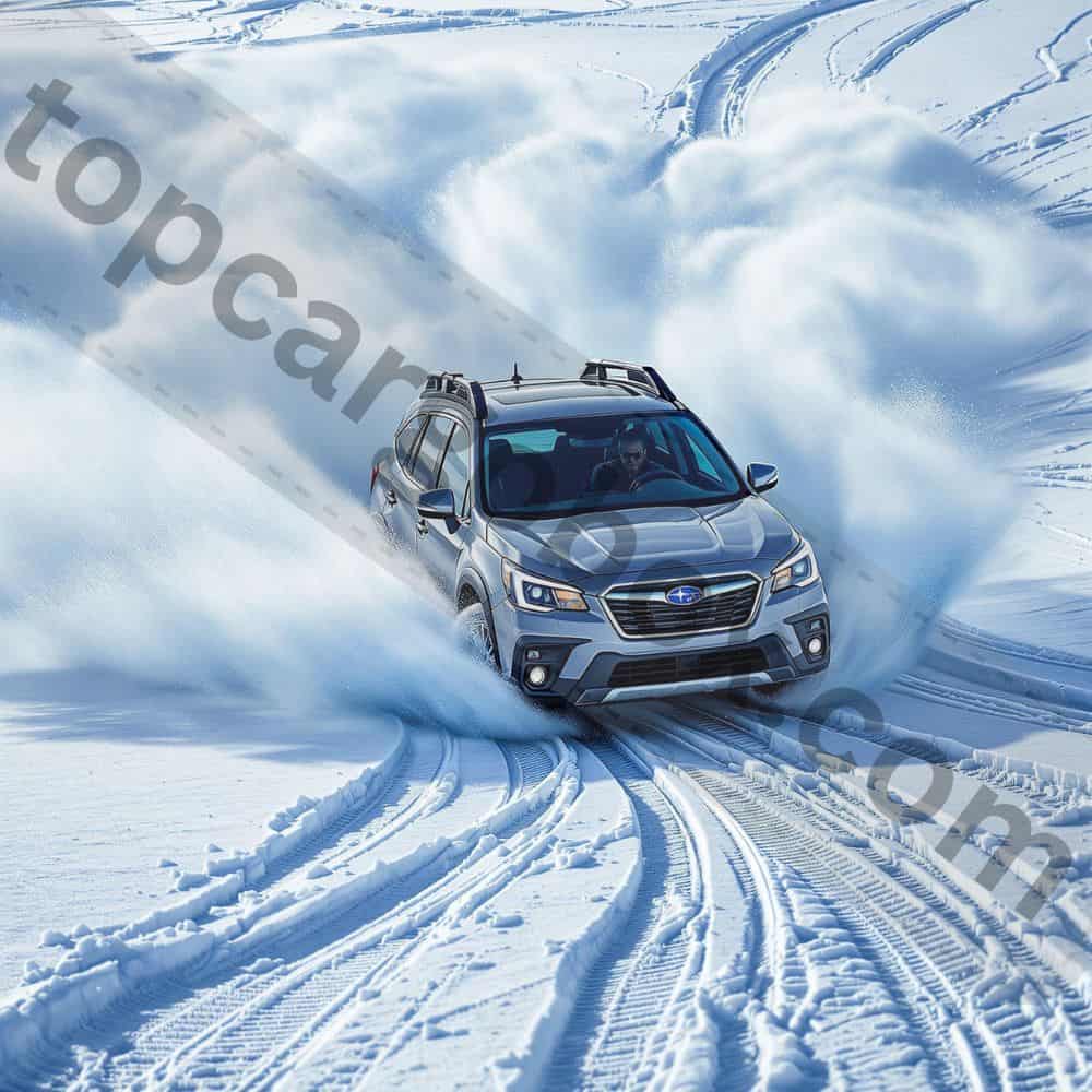 Michelin X-Ice Snow tires on a Subaru Outback, showcasing their premium tread pattern for balanced winter performance on icy and wet roads.