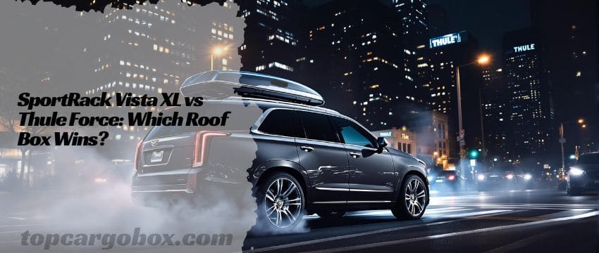 Thule Force rooftop cargo box featuring a long, sleek, matte black aerodynamic profile.