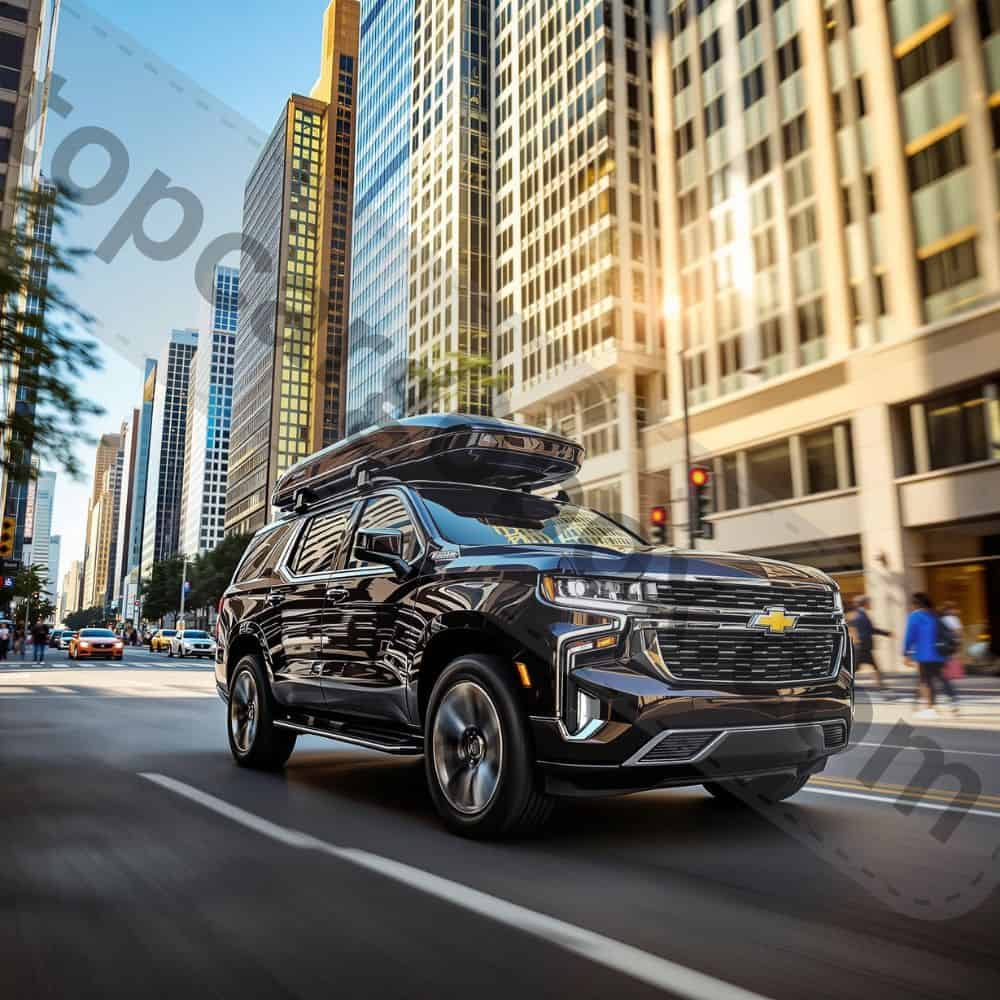 "Comparison of four Yakima roof boxes: CBX XXL (largest), SkyBox Skinny (narrowest), GrandTour Lo (lowest), and CBX 16 (mid-sized)."