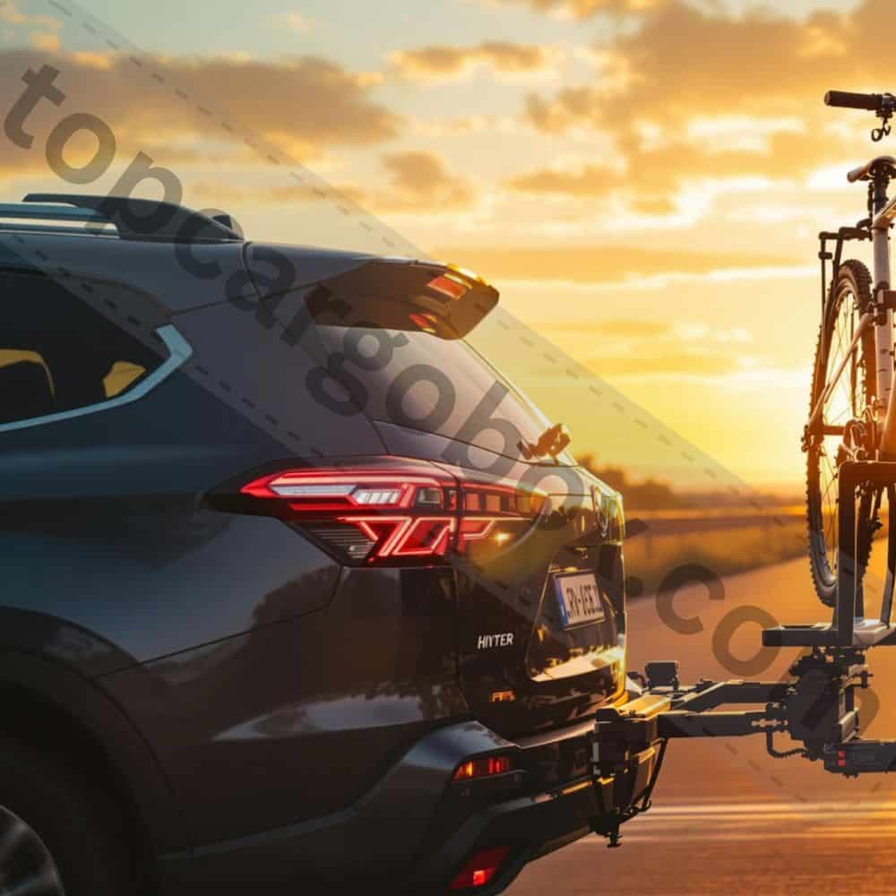 "Side view of the Thule Apex XT with four bikes loaded, highlighting generous 7-inch spacing between each bike for safe travel."