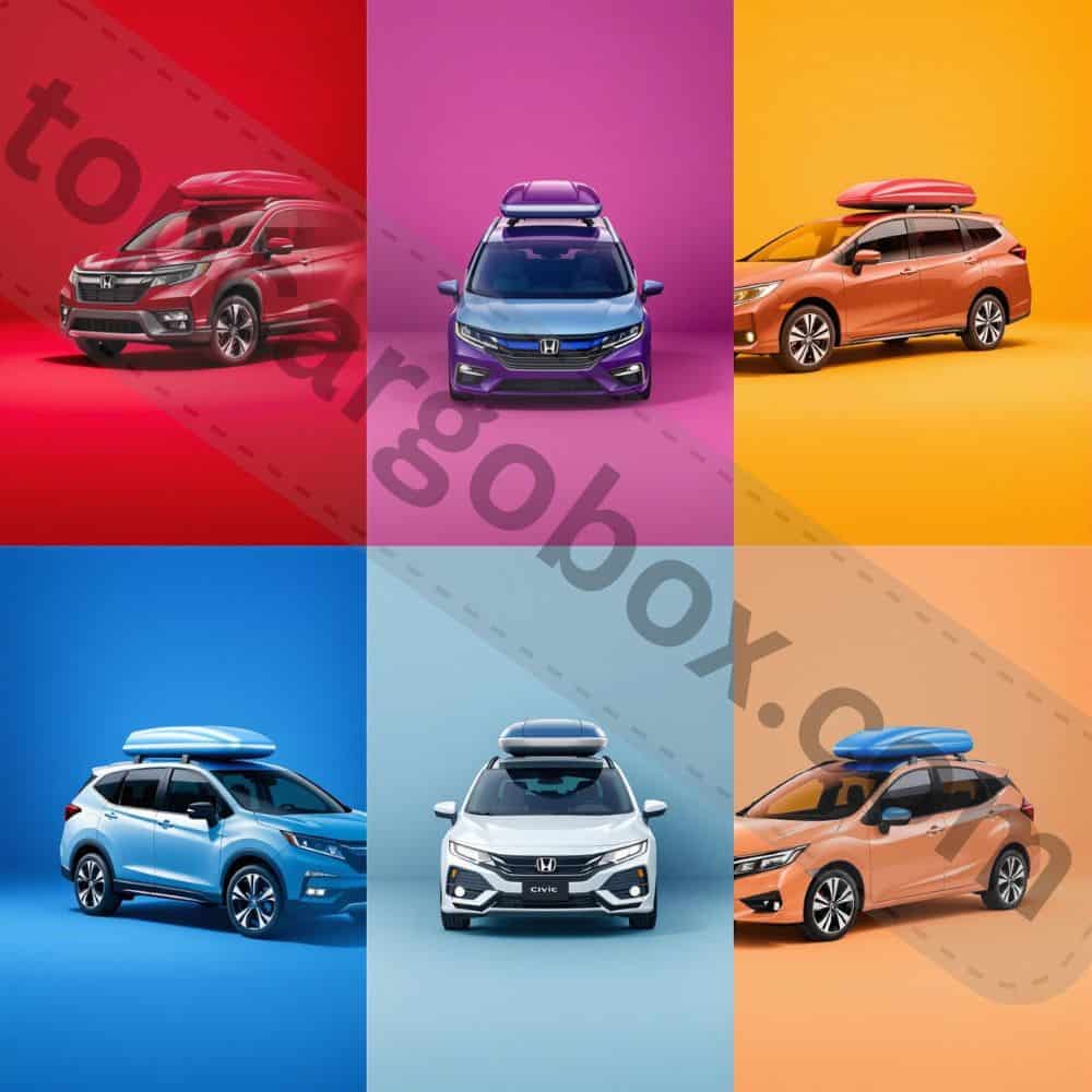 Aerodynamic Thule Motion XT roof cargo carrier mounted on a Honda CR-V, showcasing sleek design for reduced wind noise and improved fuel efficiency.
