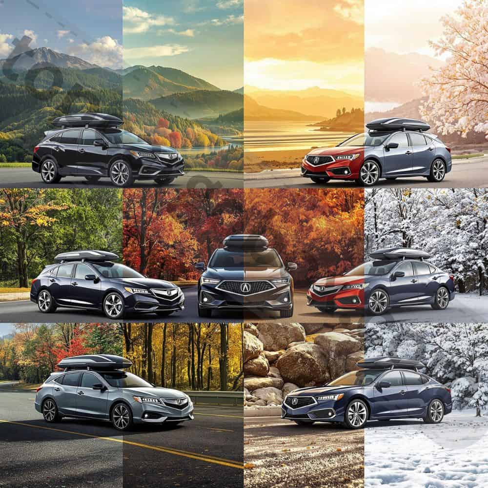 Side view comparison showing roof box size differences between Thule Motion 3 L and XL models on matching Acura TLX sedans.