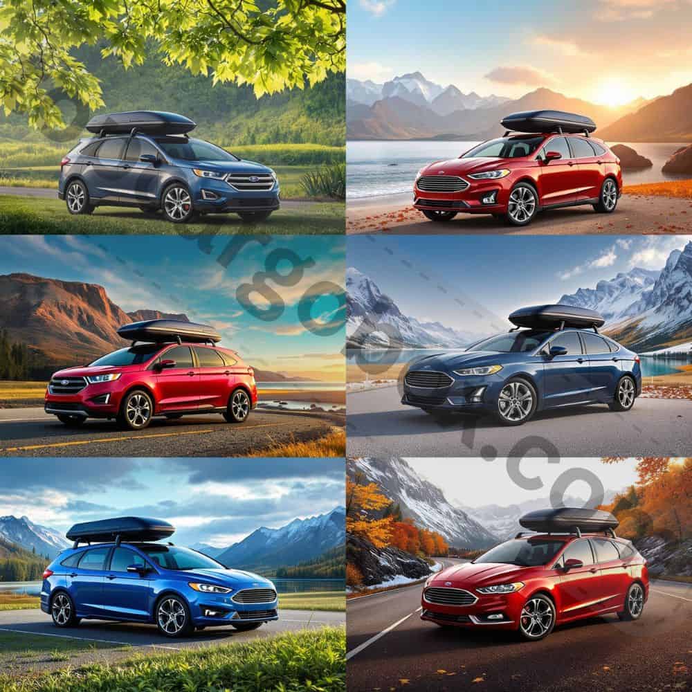 Ford Mustang Mach-E electric SUV fitted with a low-profile aerodynamic roof box, maintaining range efficiency while adding storage.