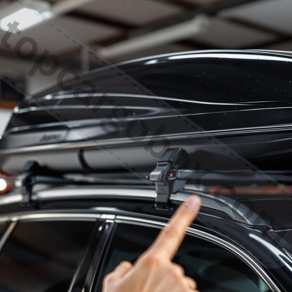 A close-up of a scratched roof cargo box, showing deep grooves and surface scuffs from road debris and improper loading.