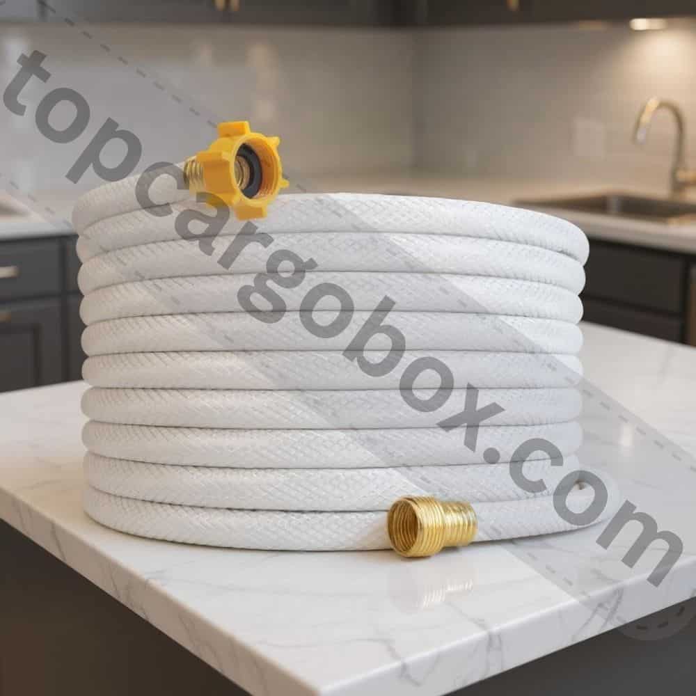 A yellow vinyl hose kinked tightly, illustrating poor flexibility and durability issues.
