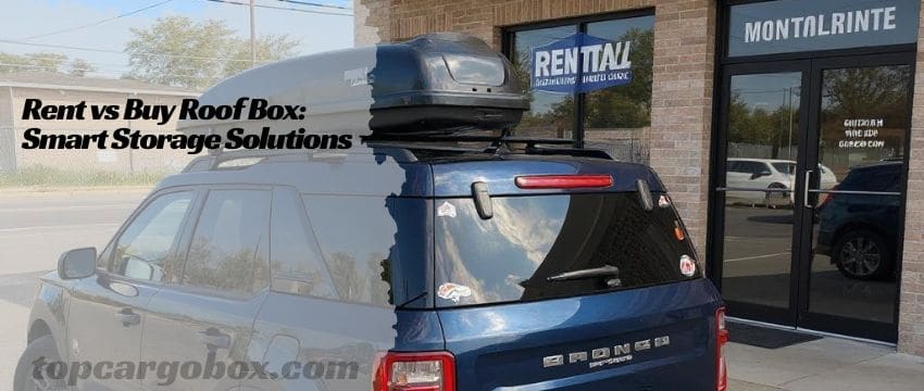 A family loading a rented roof box onto their SUV for a road trip, showcasing the convenience of temporary storage solutions.