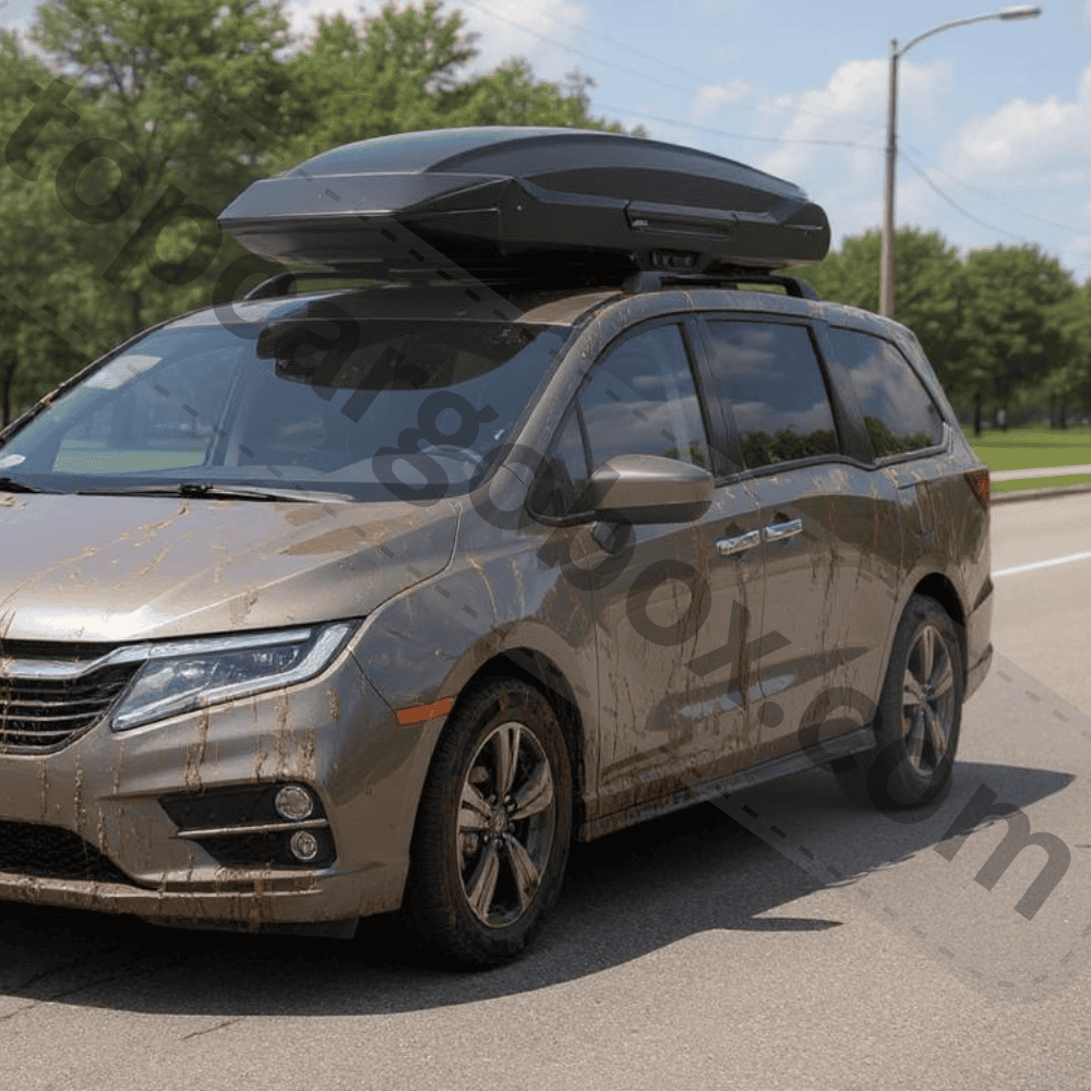 "Thule Motion 3 XL Low opened wide, displaying its 14 cu ft capacity and dual-side access for easy loading."