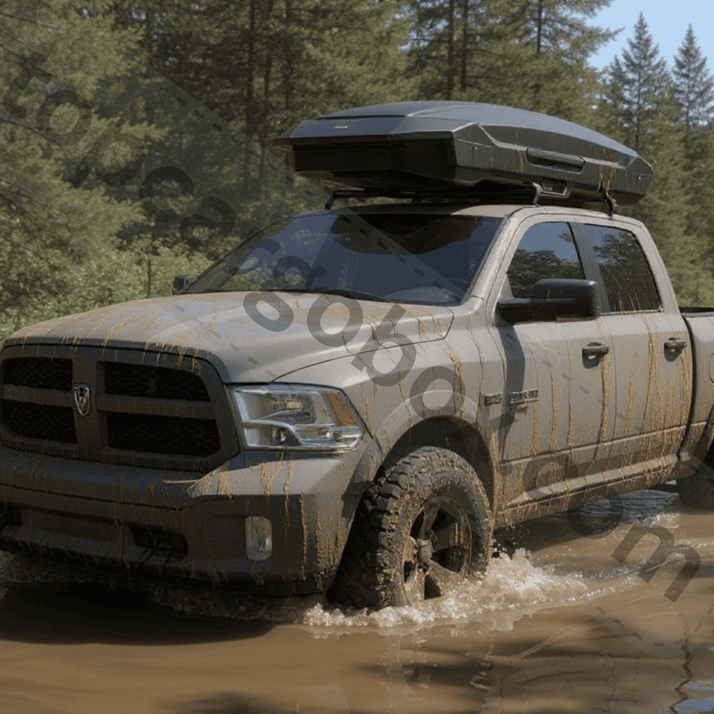 "Side-by-side comparison of Yakima GrandTour Lo and Thule Motion 3 XL Low roof boxes, highlighting height and shape differences."