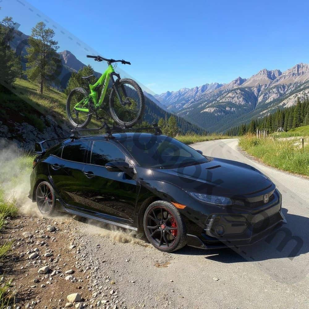 Mountain bike with dropper post securely mounted in ProRide XT, demonstrating its compatibility with complex frame designs.