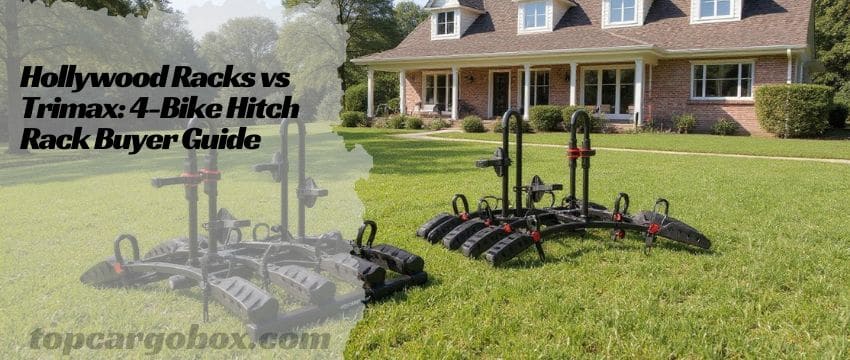 "The Hollywood Racks Destination 4 bike rack features individual wheel trays and a folding vertical design for easy loading and compact storage."