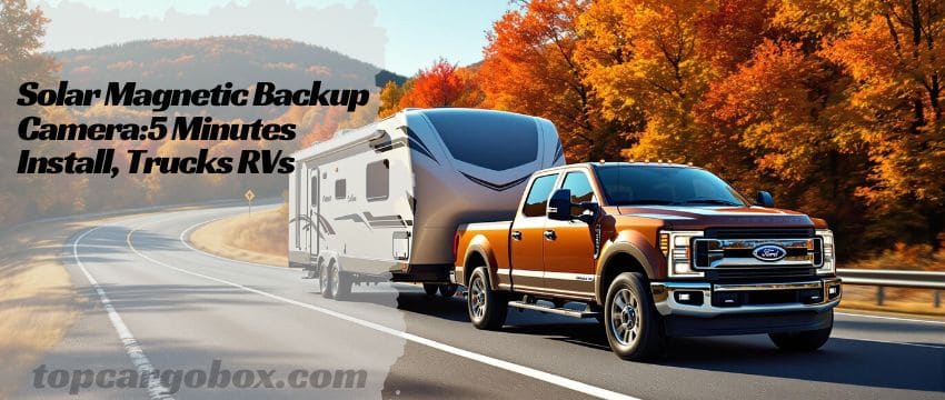 A hand placing the magnetic backup camera onto a vehicle’s tailgate—no tools or drilling required for installation.