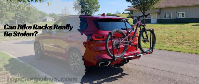 A close-up photo of a sturdy hitch bike rack securely locked into a vehicle's receiver, showcasing its integrated locking mechanism.