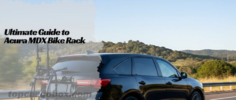 Side-profile of the Acura MDX showing two bikes level and stable on the rack, with ample ground clearance during transport.