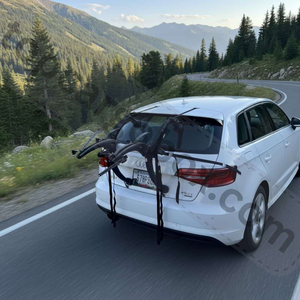 A person folding down the arms of the Saris Bones EX rack for compact storage in the trunk of their car.