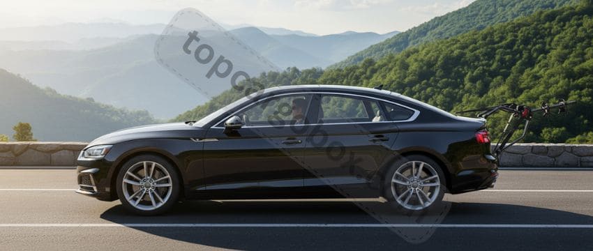 The bike rack is shown folded down into its compact, storage-friendly size, taking up minimal space in a garage or trunk.